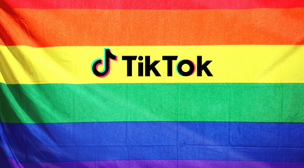 TikTok logo on a rainbow flag