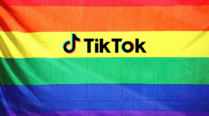 TikTok logo on a rainbow flag