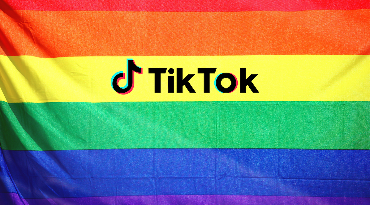 TikTok logo on a rainbow flag