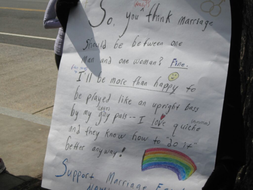 A protest sign in support of same-sex marriage